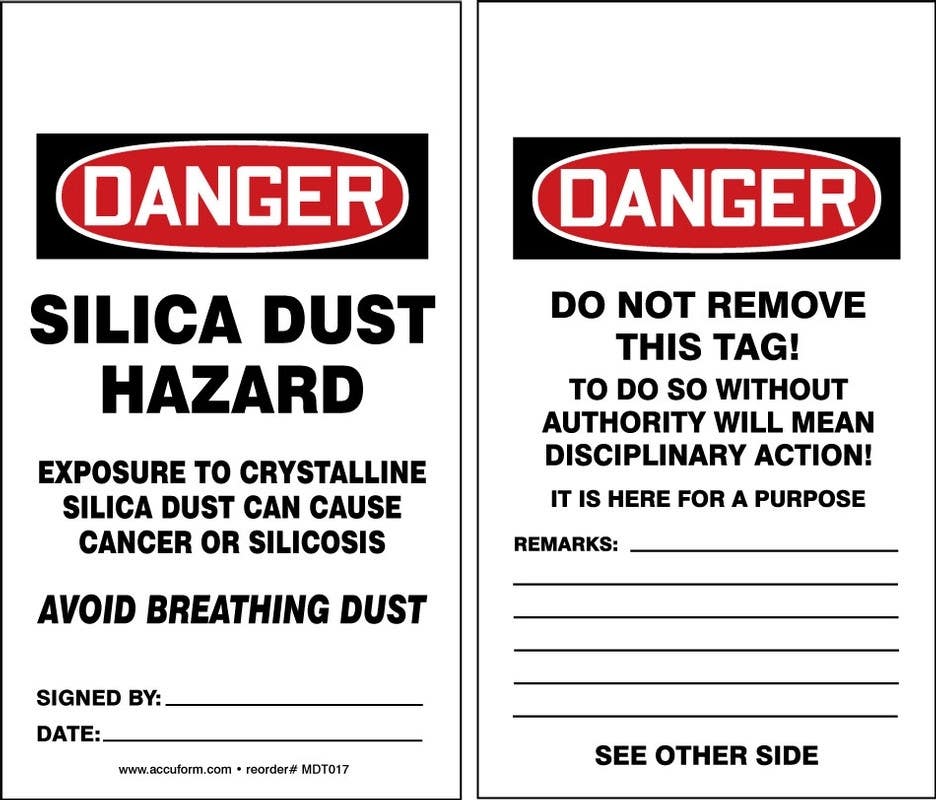 AccuformNMC MDT017CTM OSHA Danger Safety Tag, Silica Dust Hazard, PF-Cardstock, 5-3/4" H x 3-1/4" W, 5/Pk