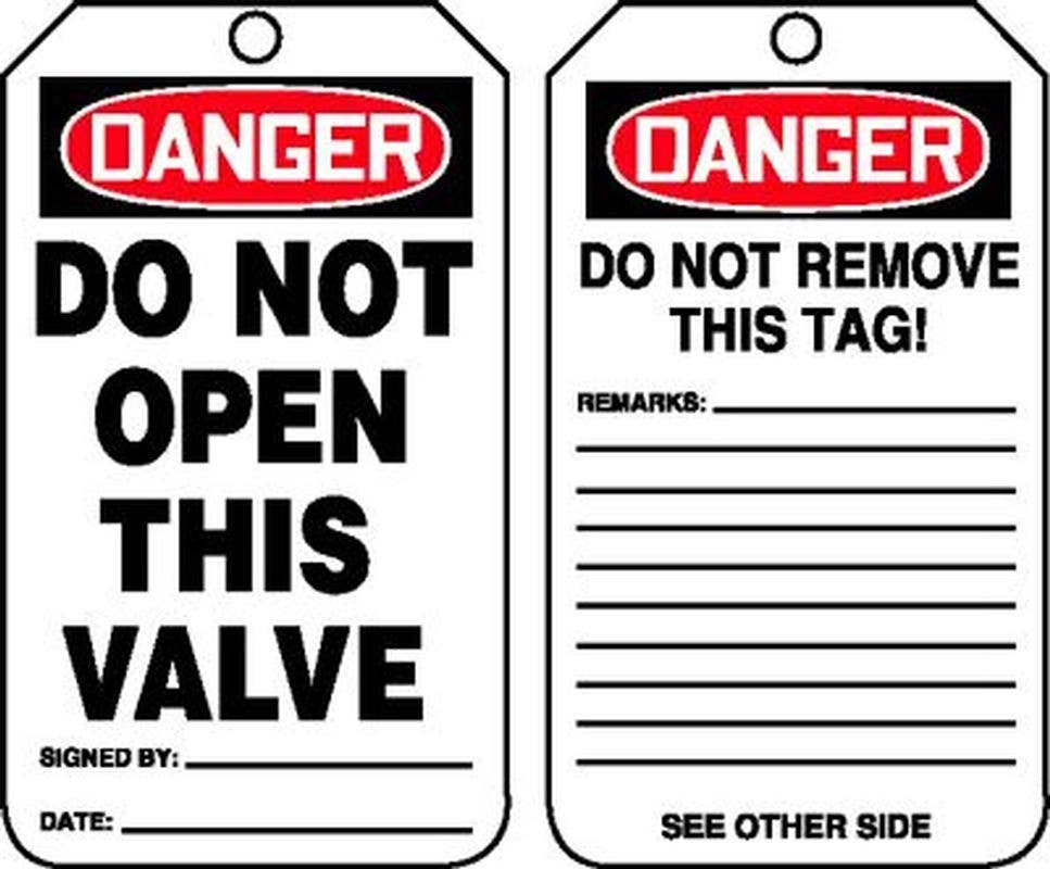 AccuformNMC MDT1 OSHA Danger Safety Tag, Do Not Open This Valve, 5-3/4" H x 3-1/4" W, 5/Pk