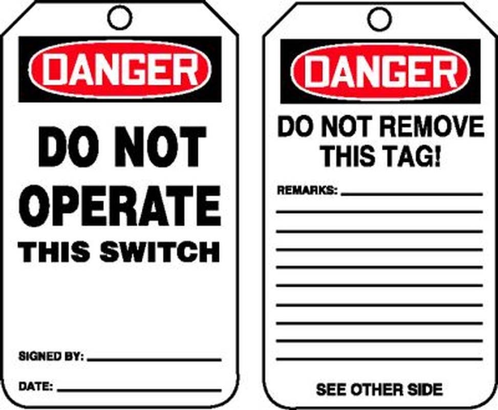 AccuformNMC MDT OSHA Danger Safety Tag, Do Not Operate This Switch, 5-3/4" H x 3-1/4" W, 5/Pk