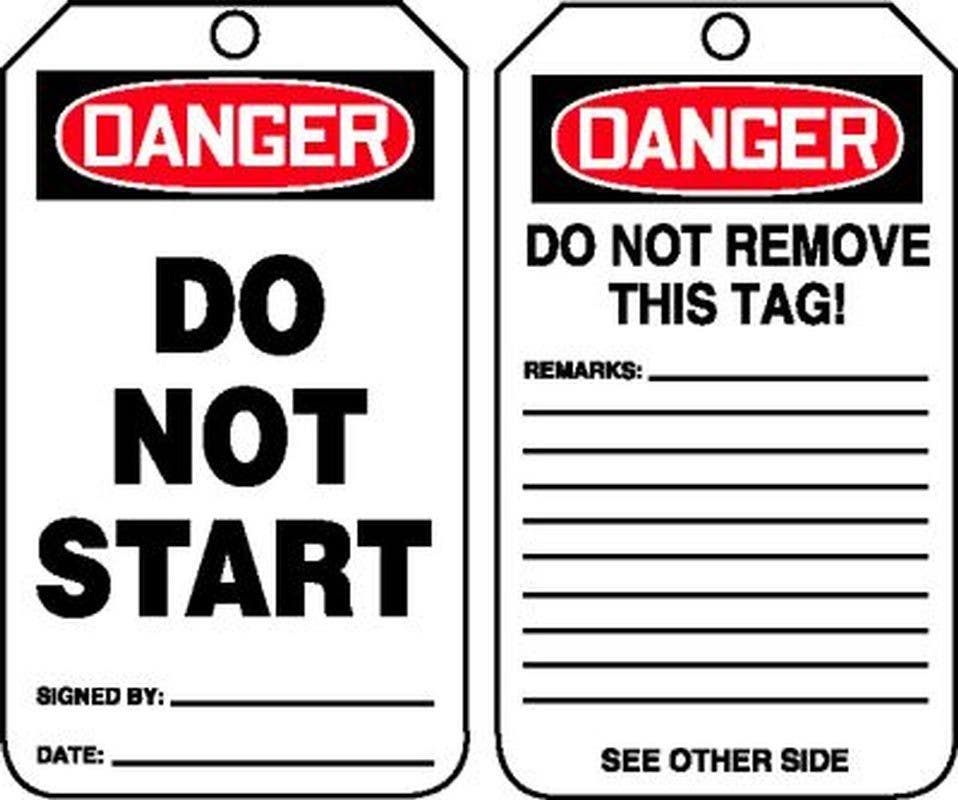 AccuformNMC MDT1 OSHA Danger Safety Tag, Do Not Start, 5-3/4" H x 3-1/4" W, 5/Pk