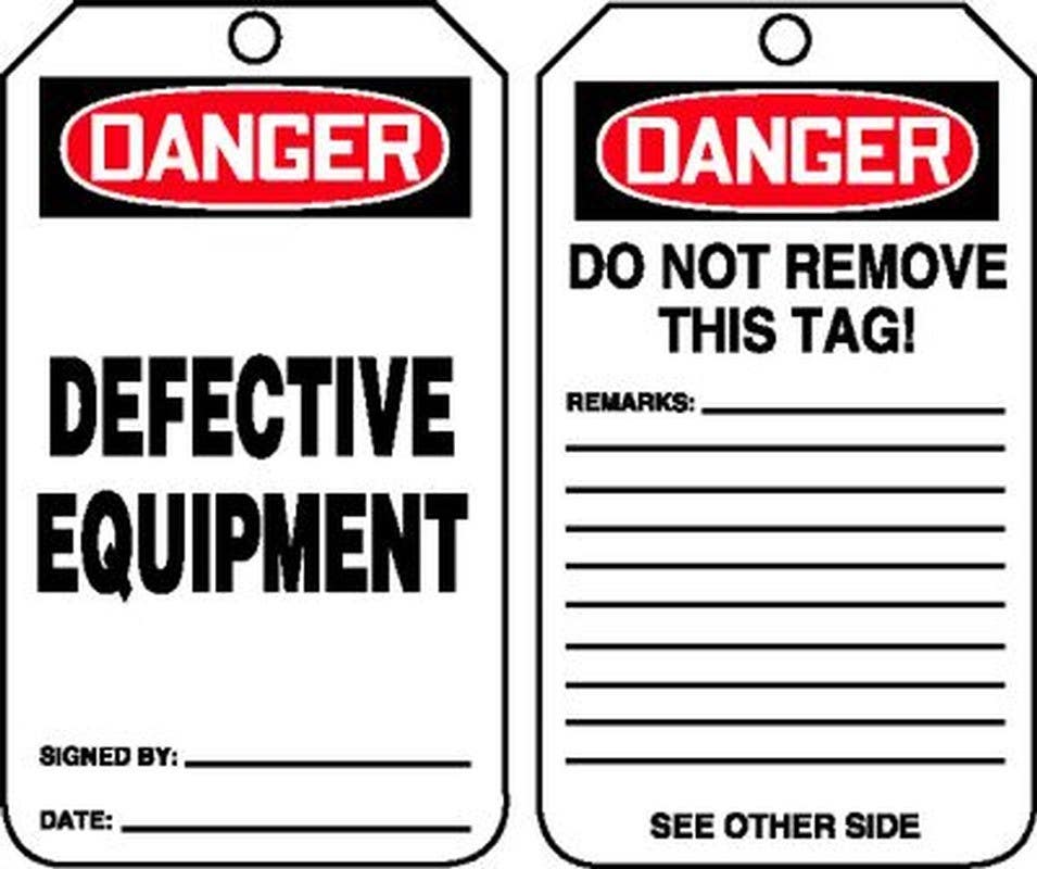 AccuformNMC MDT OSHA Danger Safety Tag, Defective Equipment, 5-3/4" H x 3-1/4" W, 5/Pk
