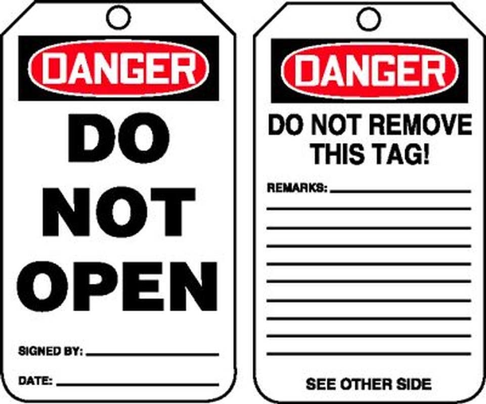 AccuformNMC MDT OSHA Danger Safety Tag, Do Not Open, 5-3/4" H x 3-1/4" W, 5/Pk