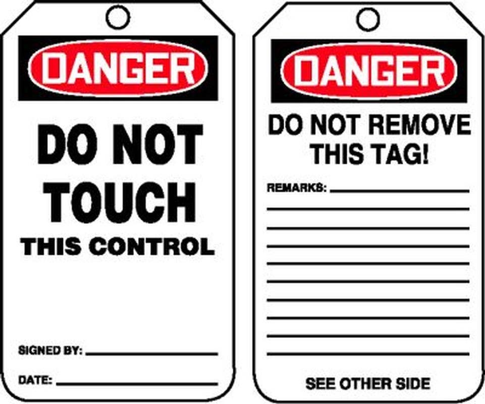 AccuformNMC MDT OSHA Danger Safety Tag, Do Not Touch This Control, 5-3/4" H x 3-1/4" W, 5/Pk