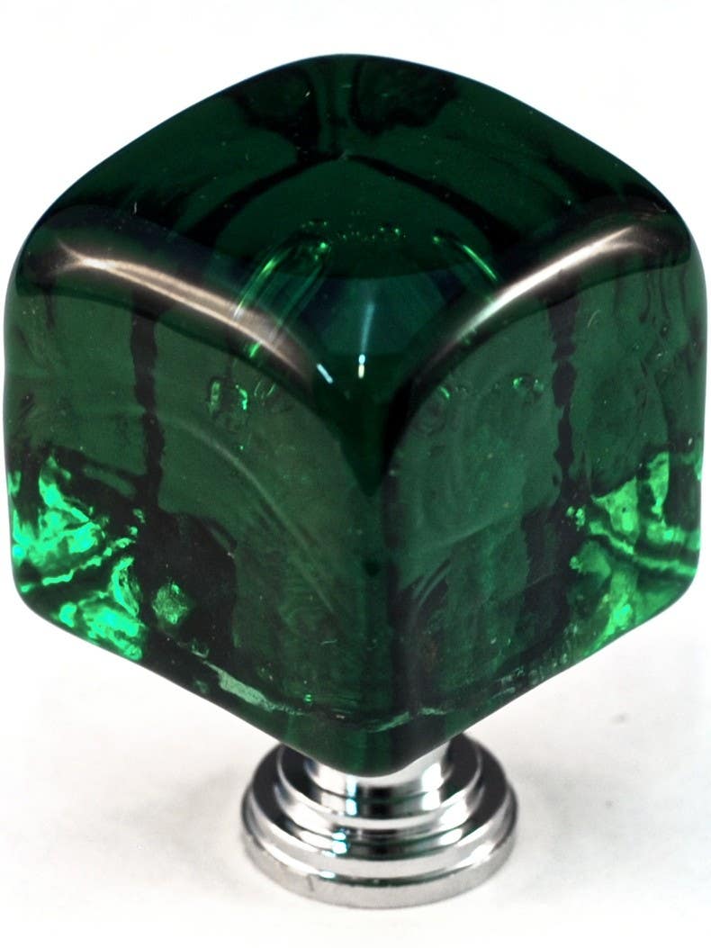 Cal Crystal ARTX CLG Art X Green Cube Glass Knob w/ Solid Brass Base, 1-1/4" x 1-1/4"