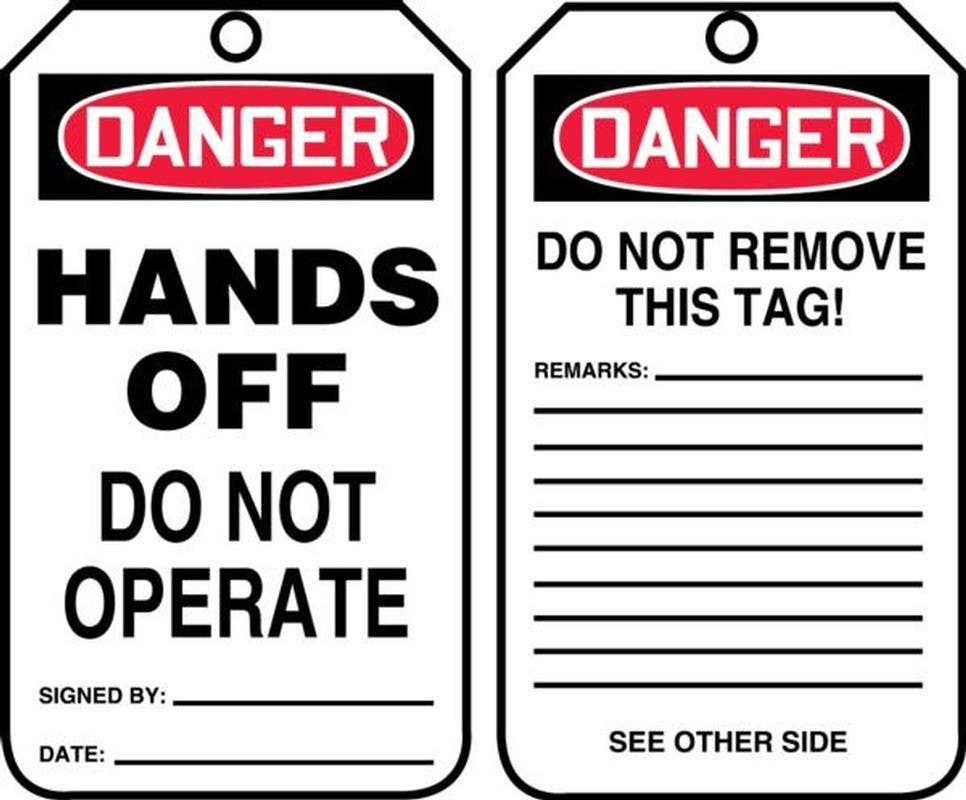 AccuformNMC MDT OSHA Danger Safety Tag, Hands Off, Do Not Operate, 5-3/4" H x 3-1/4" W, 5/Pk