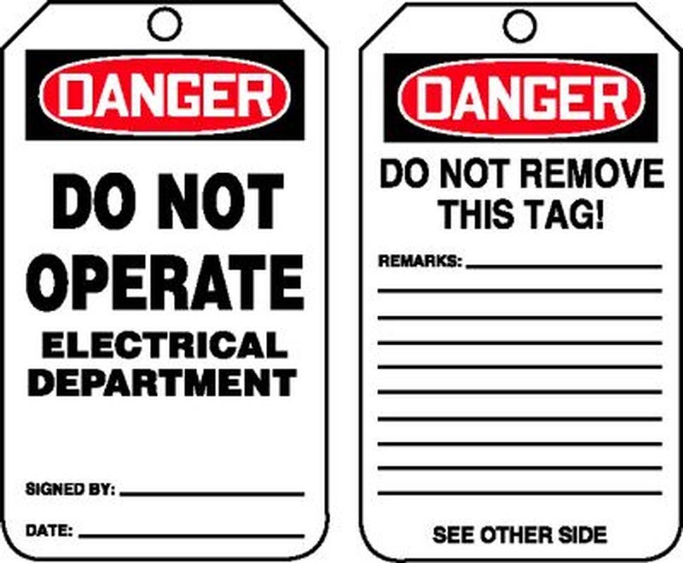 AccuformNMC MDT OSHA Danger Safety Tag, Do Not Operate, Electrical Department, 5-3/4" H x 3-1/4" W, 5/Pk