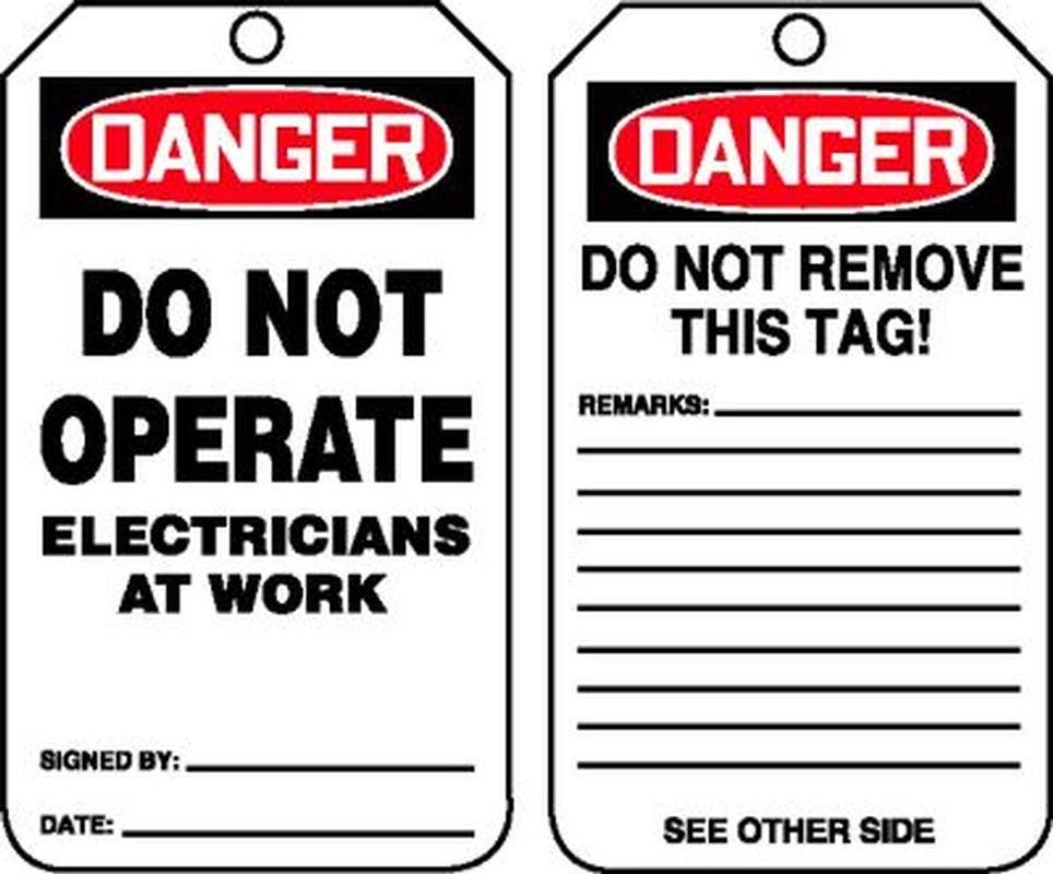 AccuformNMC MDT OSHA Danger Safety Tag, Do Not Operate, Electricians At Work, 5-3/4" H x 3-1/4" W, 5/Pk