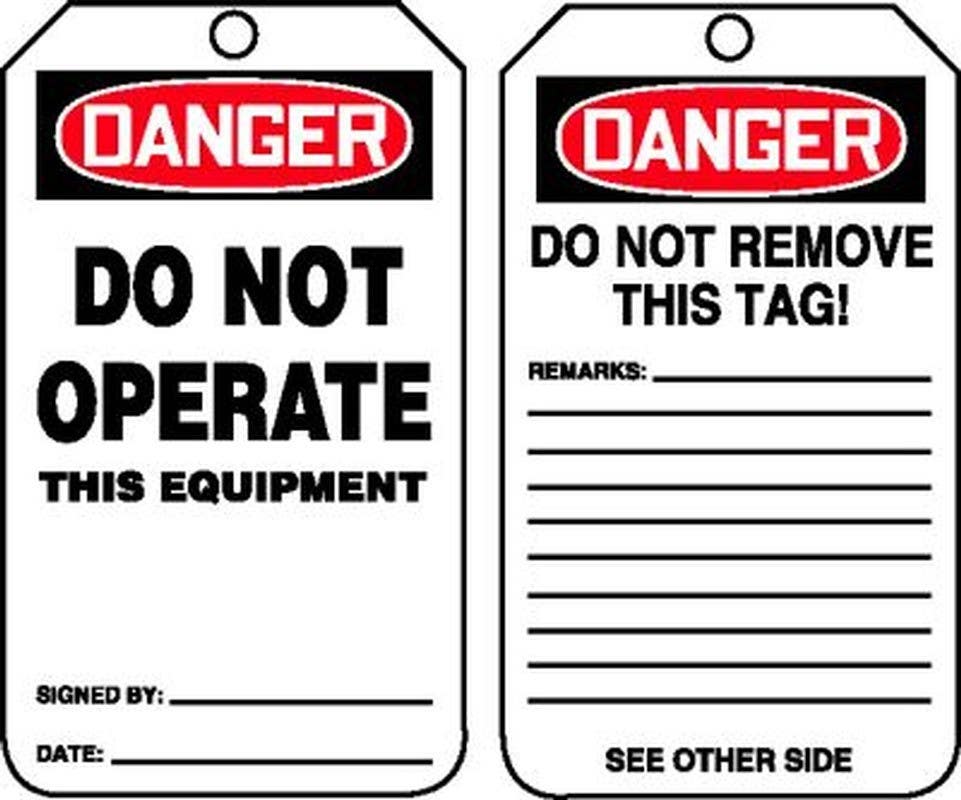AccuformNMC MDT OSHA Danger Safety Tag, Do Not Operate This Equipment, 5-3/4" H x 3-1/4" W, 5/Pk