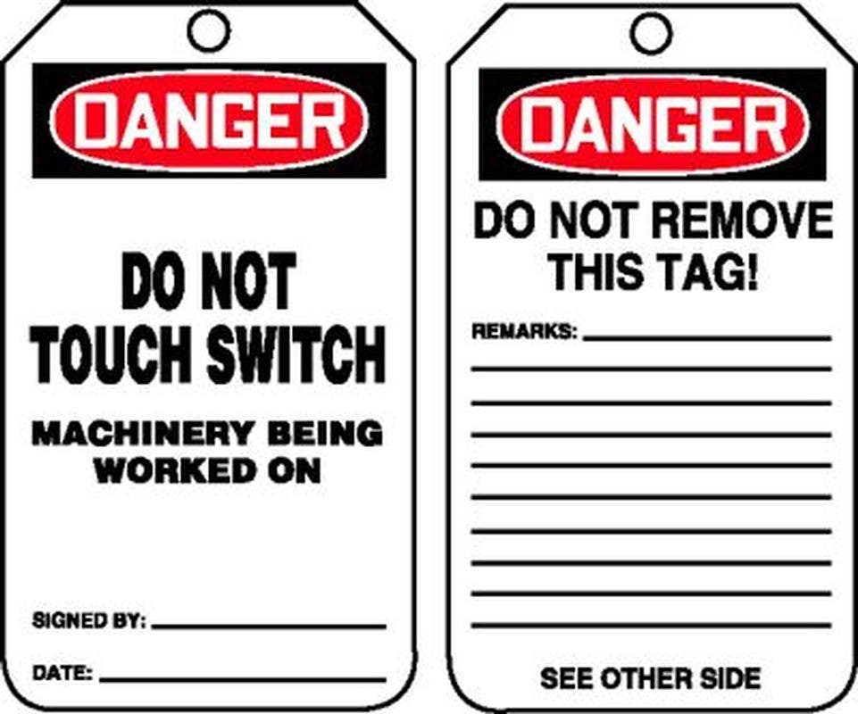 AccuformNMC MDT OSHA Danger Safety Tag, Do Not Touch Switch, Machinery Being Worked On, 5-3/4" H x 3-1/4" W, 5/Pk