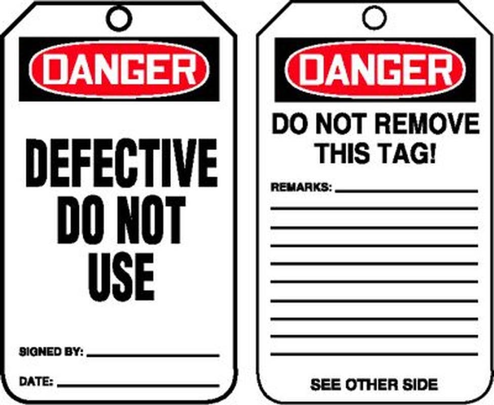 AccuformNMC MDT1 OSHA Danger Safety Tag, Defective, Do Not Use, 5-3/4" H x 3-1/4" W, 5/Pk