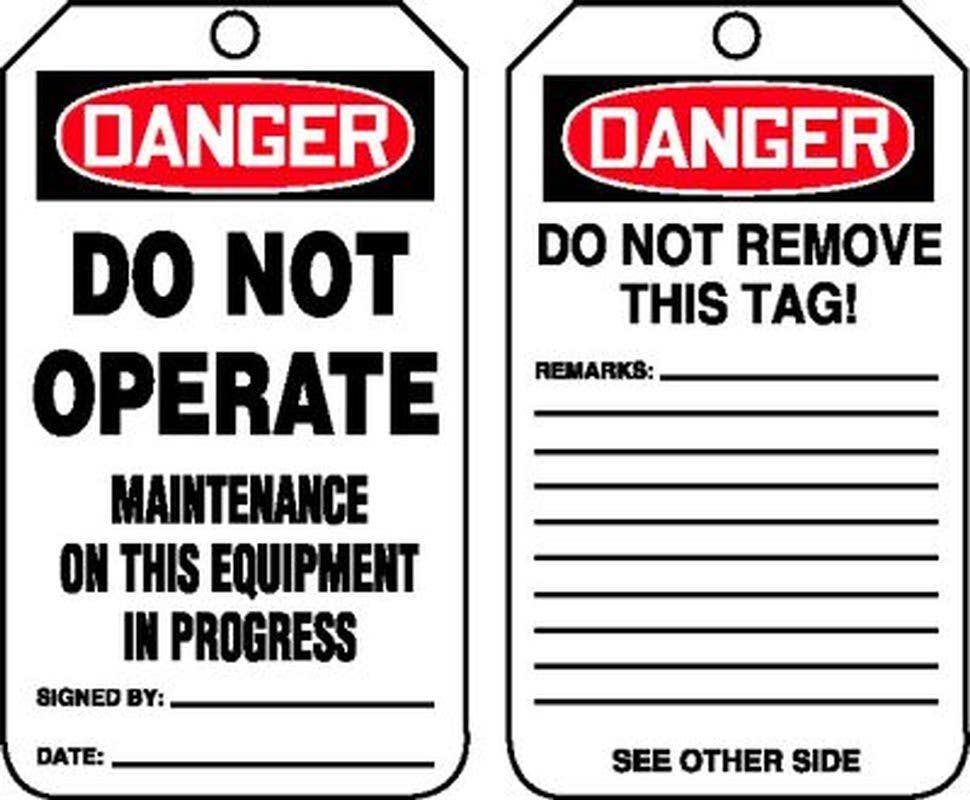 AccuformNMC MDT OSHA Danger Safety Tag, Do Not Operate, Maintenance On This Equipment..., 5-3/4" H x 3-1/4" W, 5/Pk