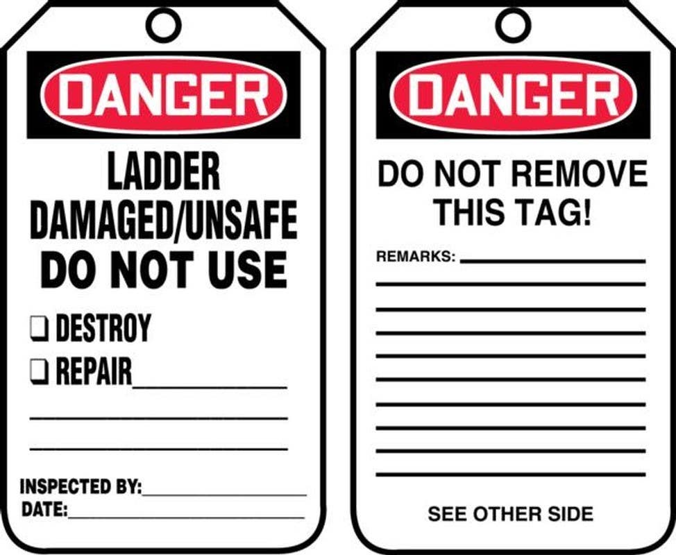 AccuformNMC MDT Ladder Status Safety Tag, Danger, Ladder Damaged/ Unsafe Do Not Use, 5-3/4" H x 3-1/4" W, 5/Pk