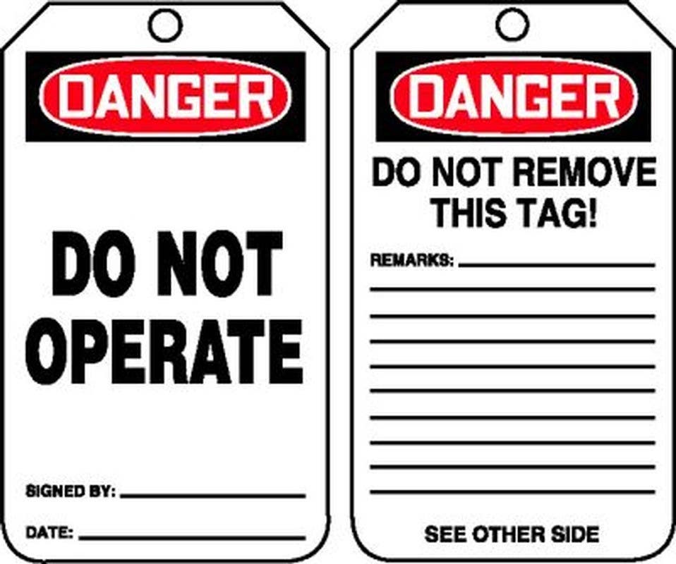 AccuformNMC MDT2 Jumbo OSHA Danger Safety Tag, Do Not Operate, 8-1/2" H x 3-7/8" W, 5/Pk