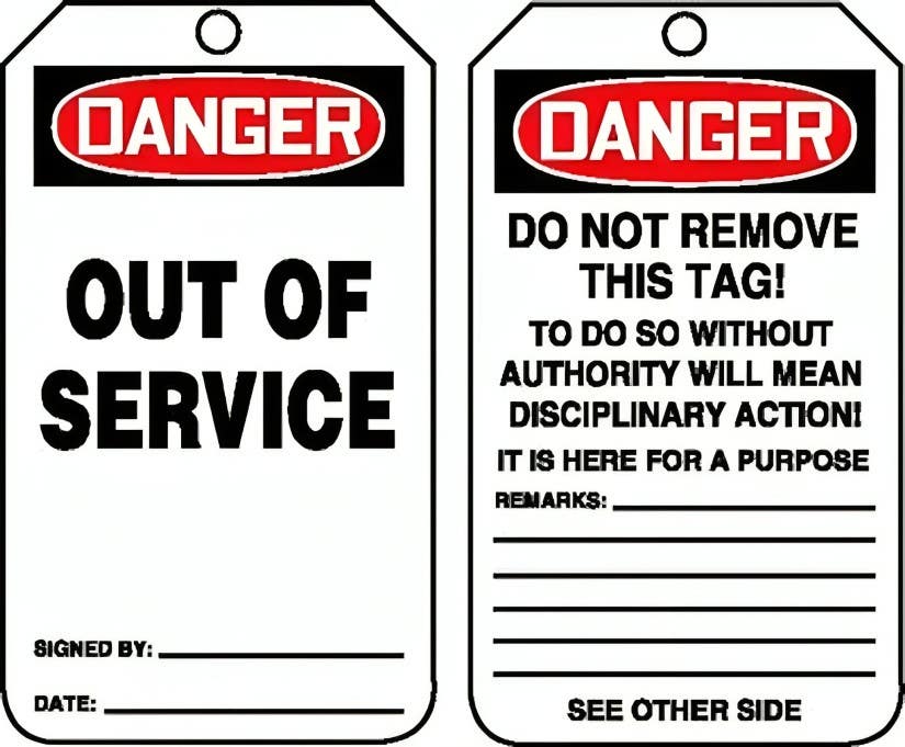 AccuformNMC MDT2 Jumbo OSHA Danger Safety Tag, Out Of Service, 8-1/2" H x 3-7/8" W, 5/Pk