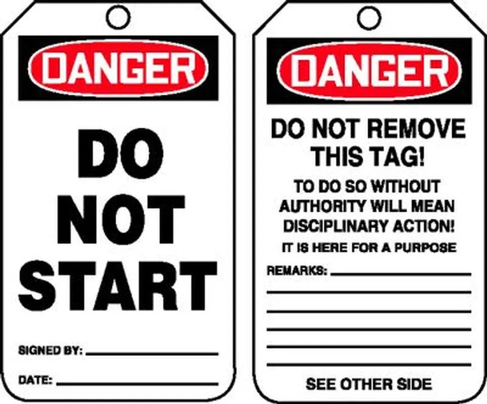 AccuformNMC MDT2 OSHA Danger Safety Tag, Do Not Start, 8-1/2" H x 3-7/8" W, 5/Pk