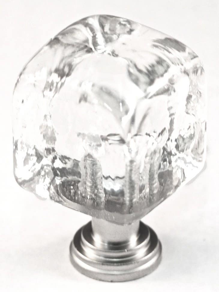 Cal Crystal ARTX CSC Art X Clear Cube Glass Knob w/ Solid Brass Base, 1" x 1"