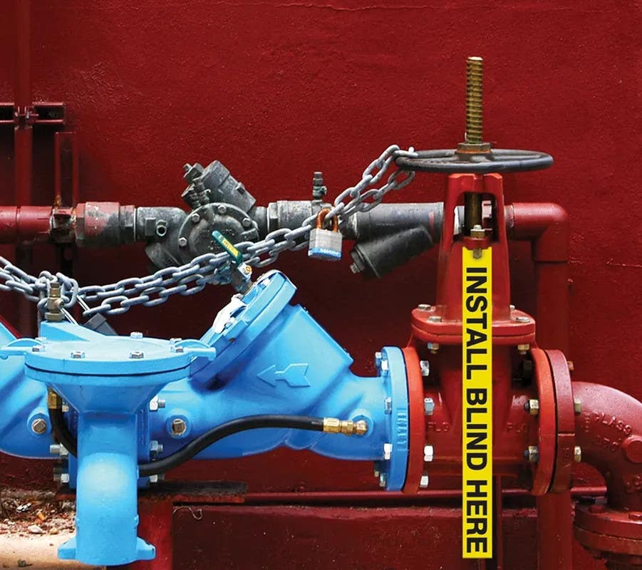 AccuformNMC MDT503PTM Safety Tag, Install Blind Here, RV-Plastic, 2" H x 21" W, 5/Pk