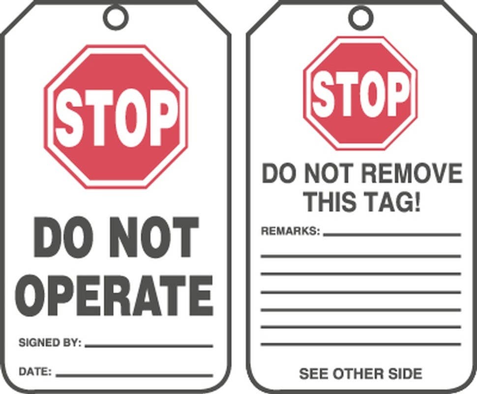 AccuformNMC MDT9 Stop Safety Tag, Do Not Operate, 5-3/4" H x 3-1/4" W, 5/Pk