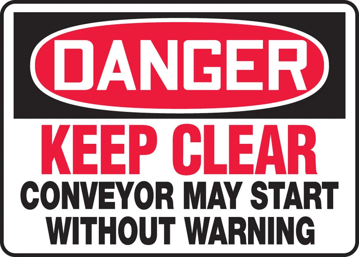 AccuformNMC MECN105 OSHA Danger Safety Sign, Keep Clear, Conveyor May Start Without Warning, 10" H x 14" W