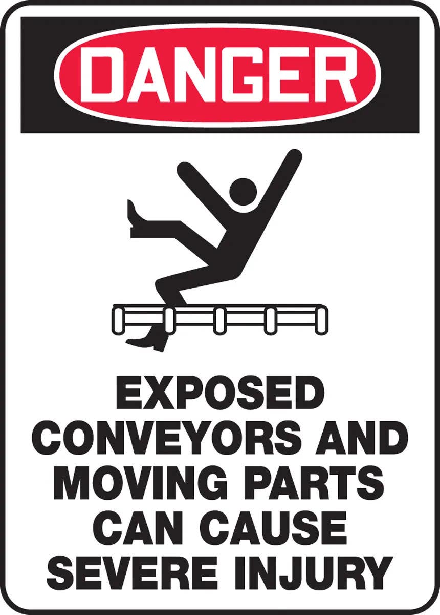 AccuformNMC MECN112 OSHA Danger Safety Sign, Exposed Conveyors And Moving Parts Can Cause Severe Injury, 14" H x 10" W
