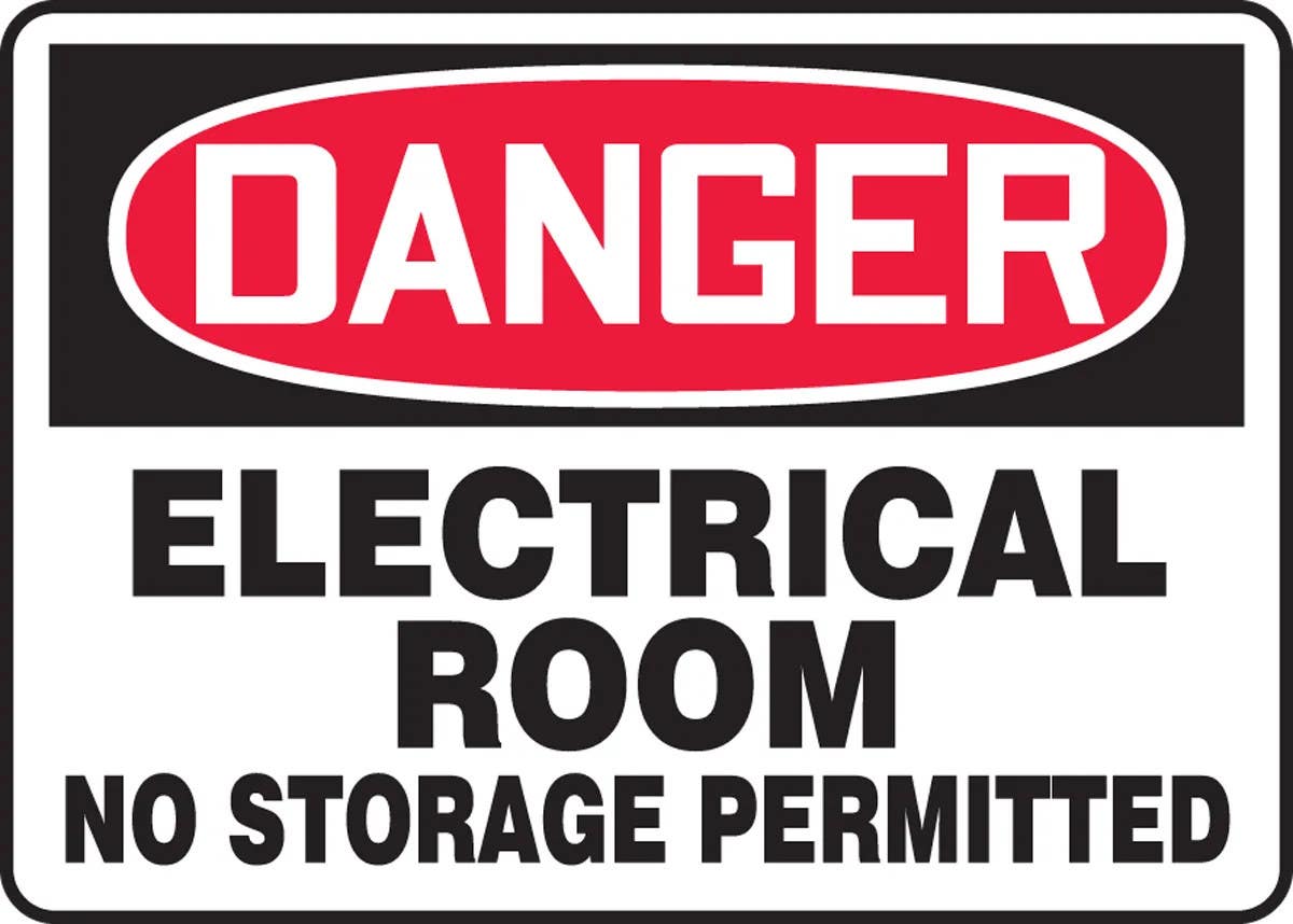 AccuformNMC MELC006 OSHA Danger Safety Sign, Electrical Room, No Storage Permitted, 10" H x 14" W