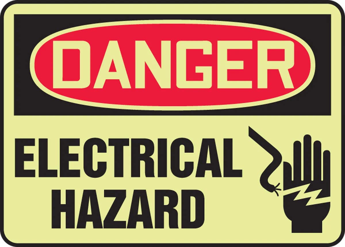 AccuformNMC MELC046 Lumi-Glow, OSHA Danger Safety Sign, Electrical Hazard With Graphic, 10" H x 14" W