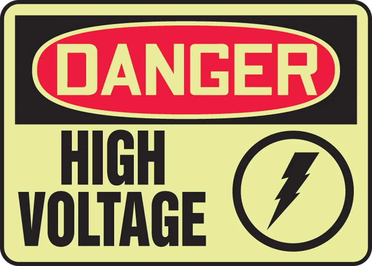 AccuformNMC MELC047 Lumi-Glow, OSHA Danger Safety Sign, High Voltage With Graphic, 10" H x 14" W