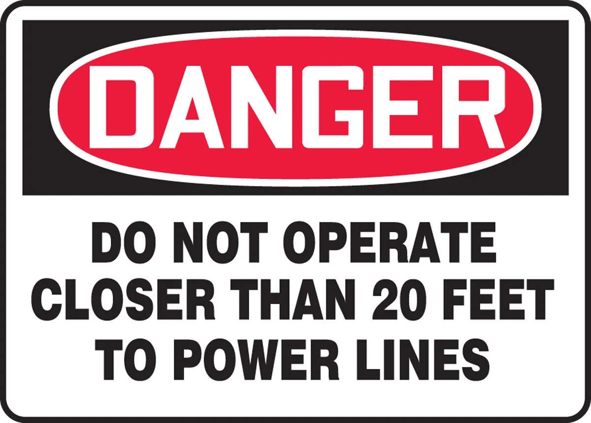 AccuformNMC MELC168 OSHA Danger Safety Sign, Do Not Operate Closer Than 20 Feet To Power Lines, 10" H x 14" W