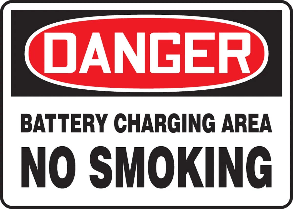 AccuformNMC MELC191 OSHA Danger Smoking Control Sign, Battery Charging Area, 10" H x 14" W
