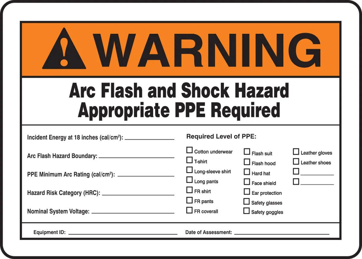 AccuformNMC MELC36 ANSI Warning Safety Sign, Arc Flash And Shock Hazard, Appropriate PPE Required