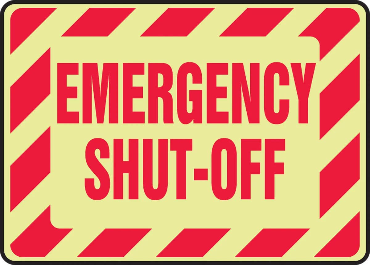 AccuformNMC MELC516 Glow-In-Dark Safety Sign, Emergency Shut-Off, 10" H x 14" W