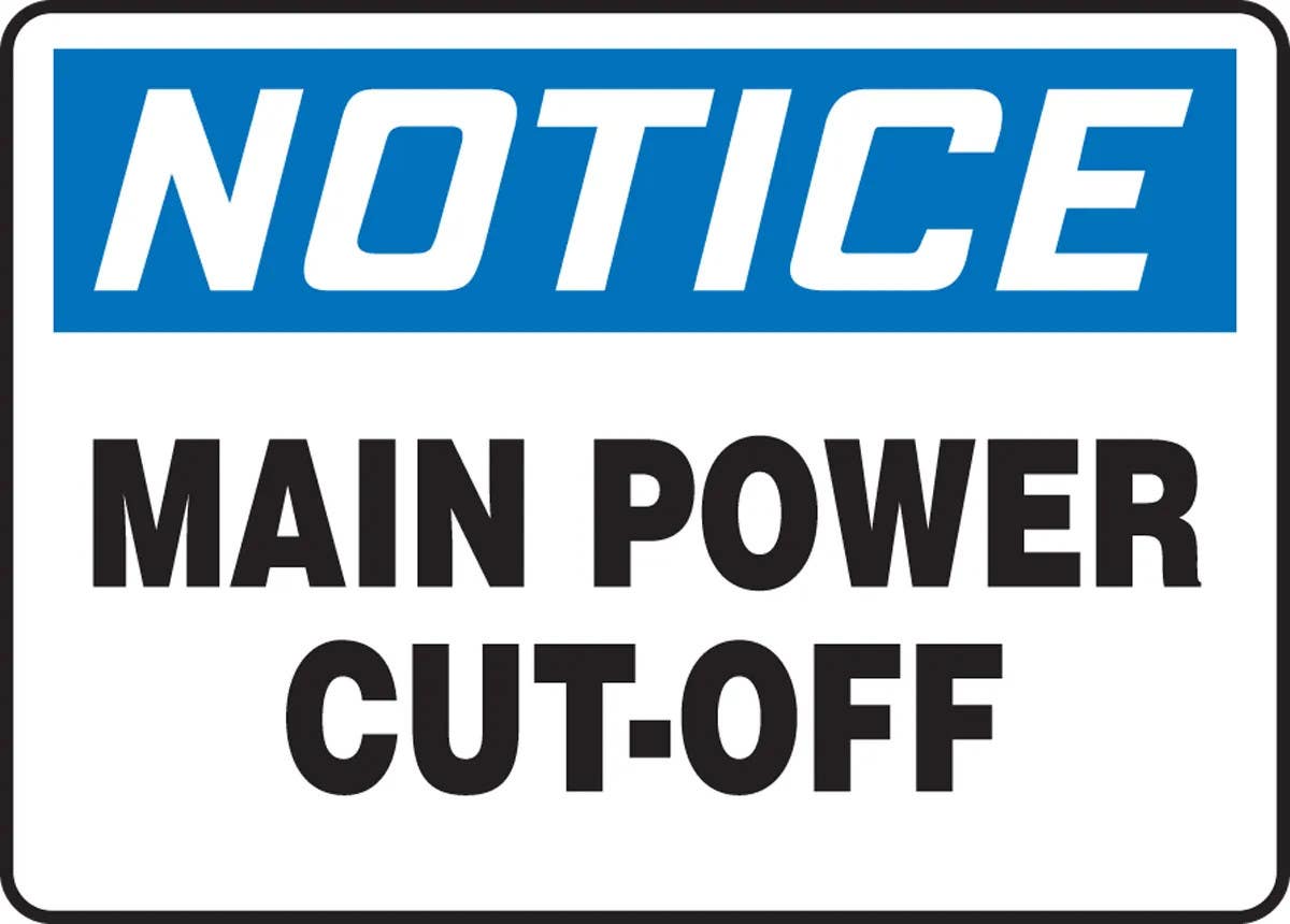 AccuformNMC MELC800 OSHA Notice Safety Sign, Main Power Cut-Off, 10" H x 14" W