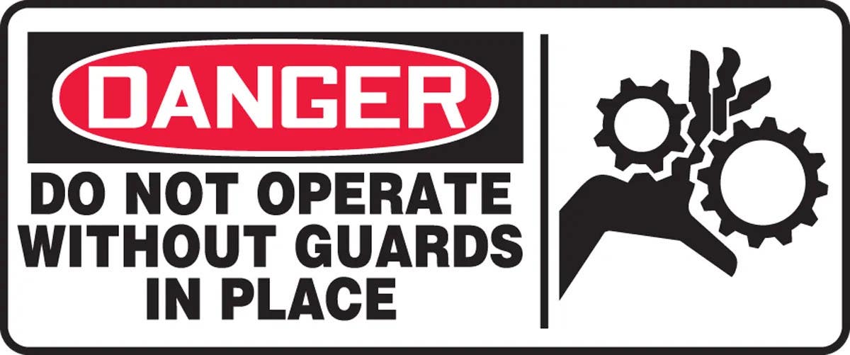 AccuformNMC MEQM041 OSHA Danger Safety Sign, Do Not Operate Without Guards In Place, 7" H x 17" W