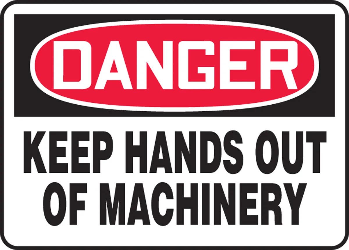 AccuformNMC MEQM052 OSHA Danger Safety Sign, Keep Hands Out Of Machinery, 10" H x 14" W