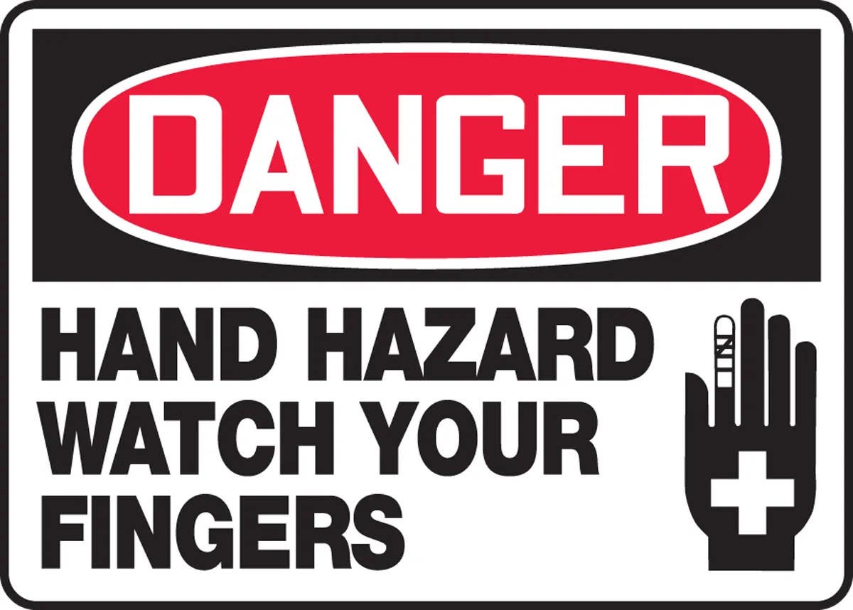 AccuformNMC MEQM139 OSHA Danger Safety Sign, Hand Hazard Watch Your Fingers, 10" H x 14" W