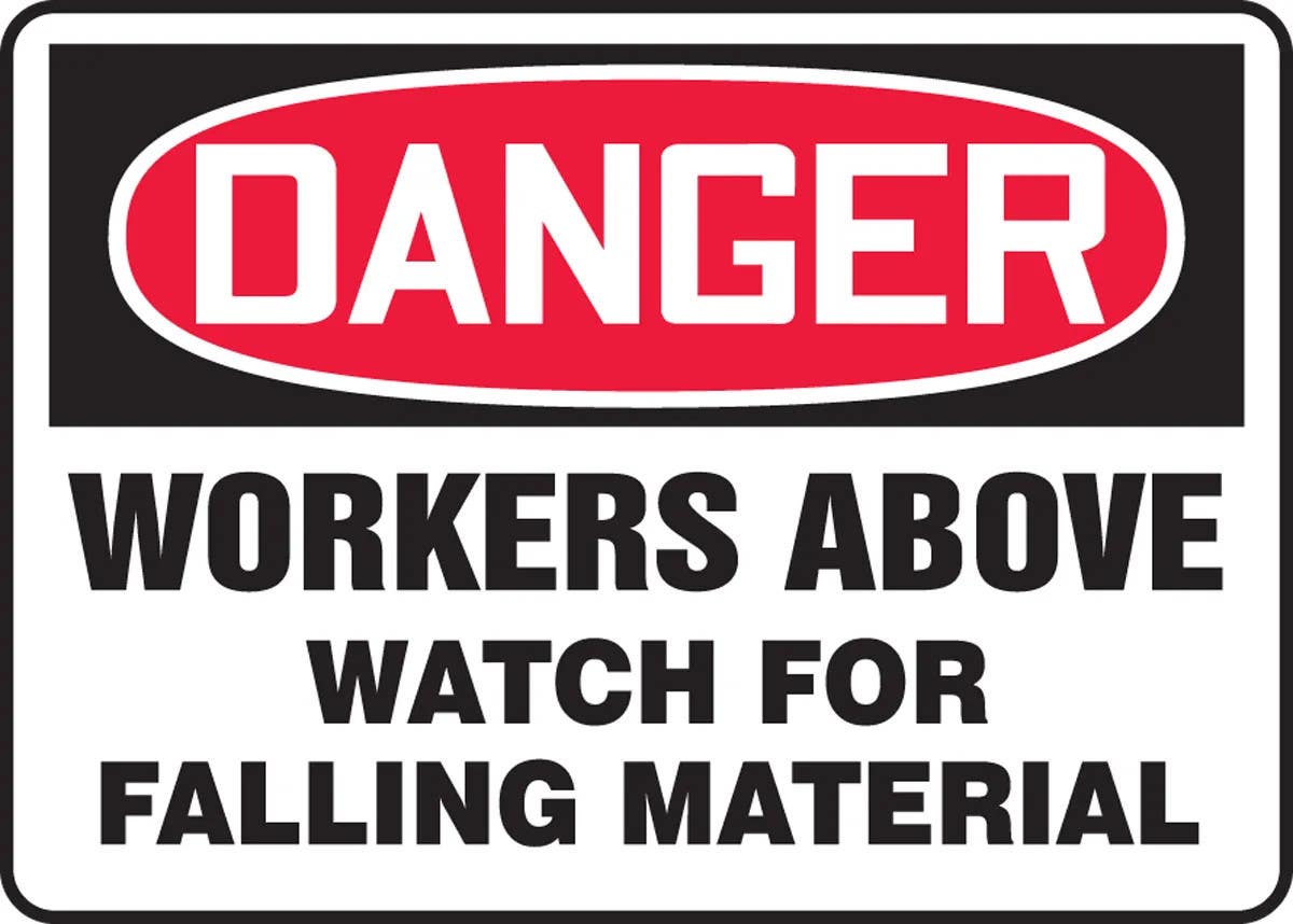 AccuformNMC MEQM181 OSHA Danger Safety Sign, Workers Above, Watch For Falling Material, 10" H x 14" W
