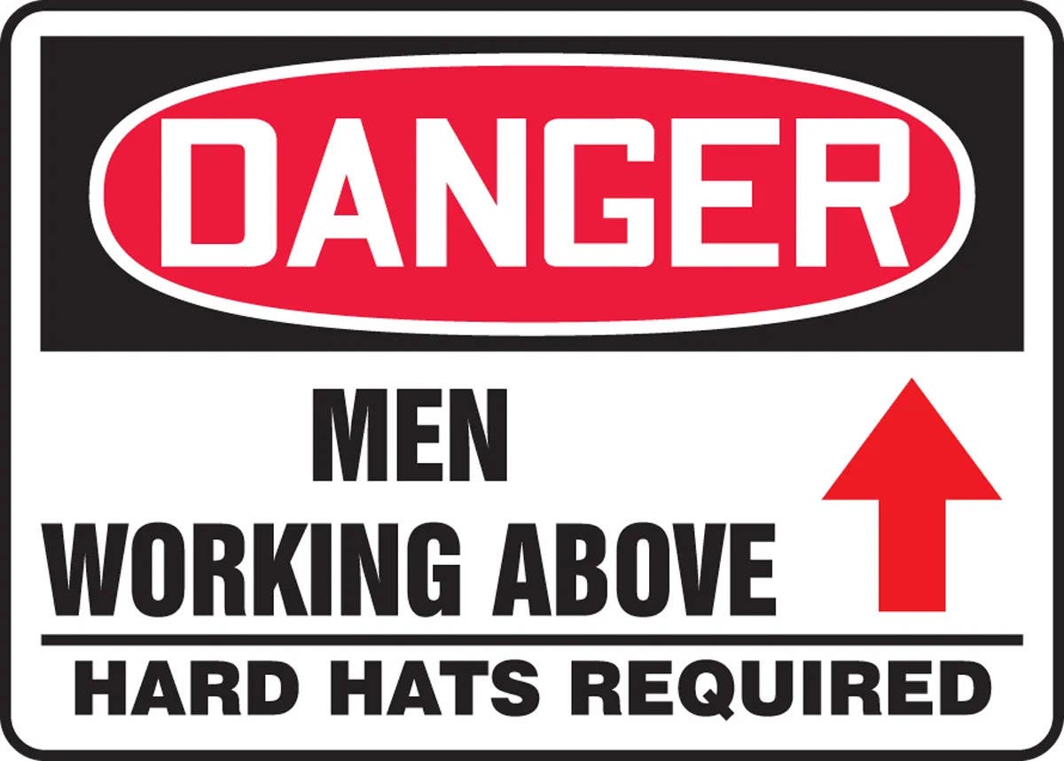 AccuformNMC MEQM183 OSHA Danger Safety Sign, Men Working Above, Hard Hats Required, 10" H x 14" W
