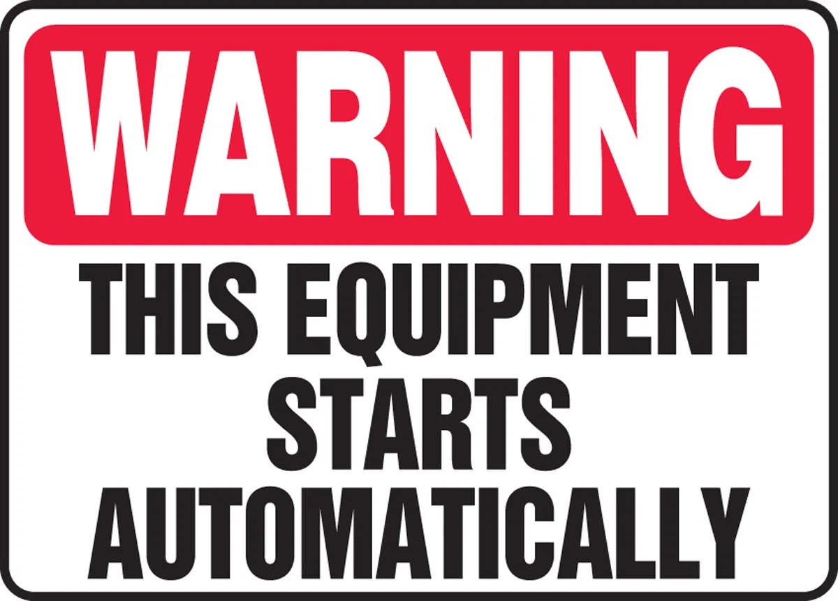 AccuformNMC MEQM308 Warning Safety Sign, This Equipment Starts Automatically, 10" H x 14" W