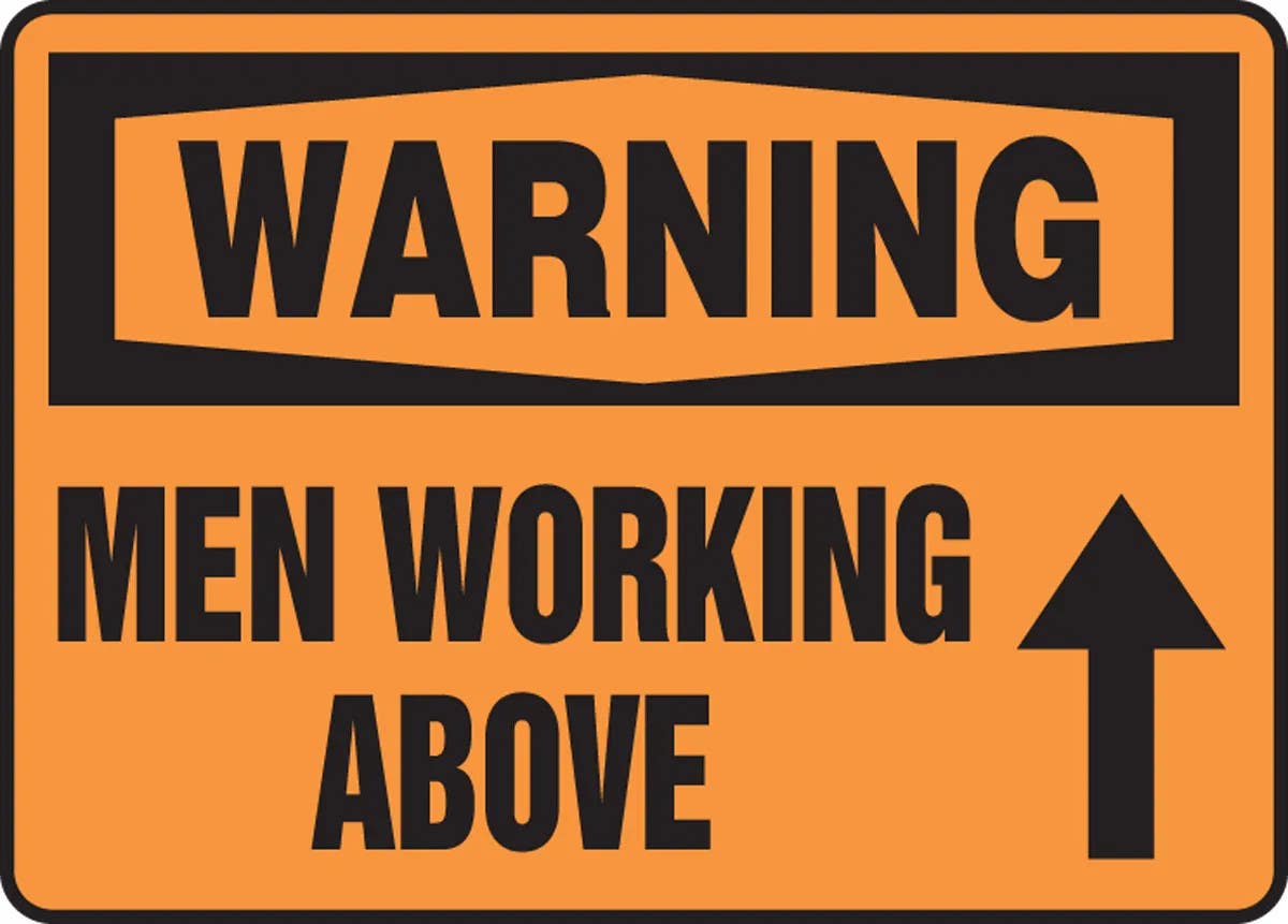 AccuformNMC MEQM312 OSHA Warning Safety Sign, Men Working Above, 10" H x 14" W
