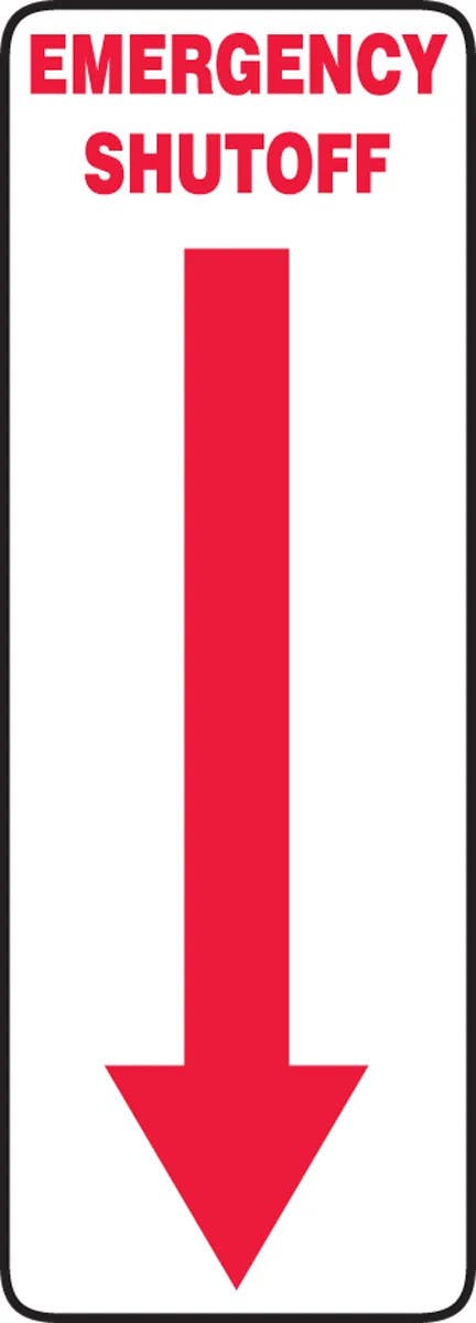 AccuformNMC MEQM518 Safety Sign, Emergency Shut-Off (Down Arrow), 14" H x 5" W