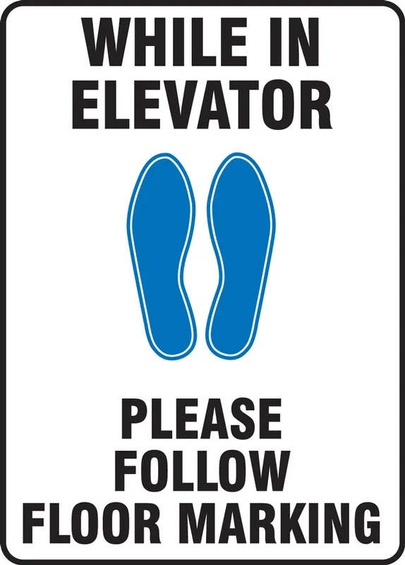 AccuformNMC MEQM93 Safety Sign, While In Elevator Please Follow Floor Marking w/ Footprints