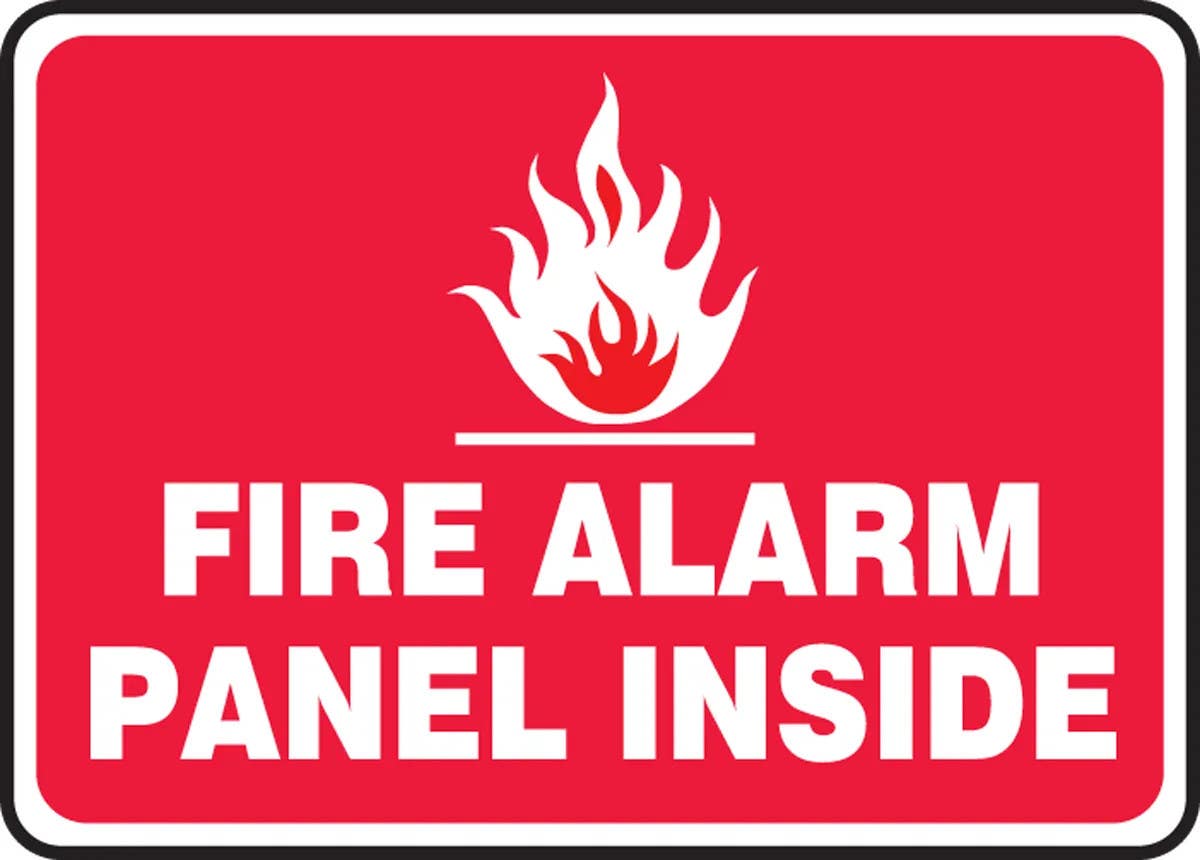 AccuformNMC MEXG51 Safety Sign, Fire Alarm Panel Inside (Graphic Red Background)