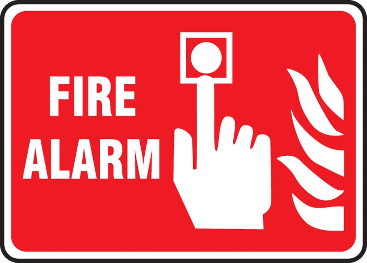 AccuformNMC MEXG5 Safety Sign, Fire Alarm (Graphic Red Background)