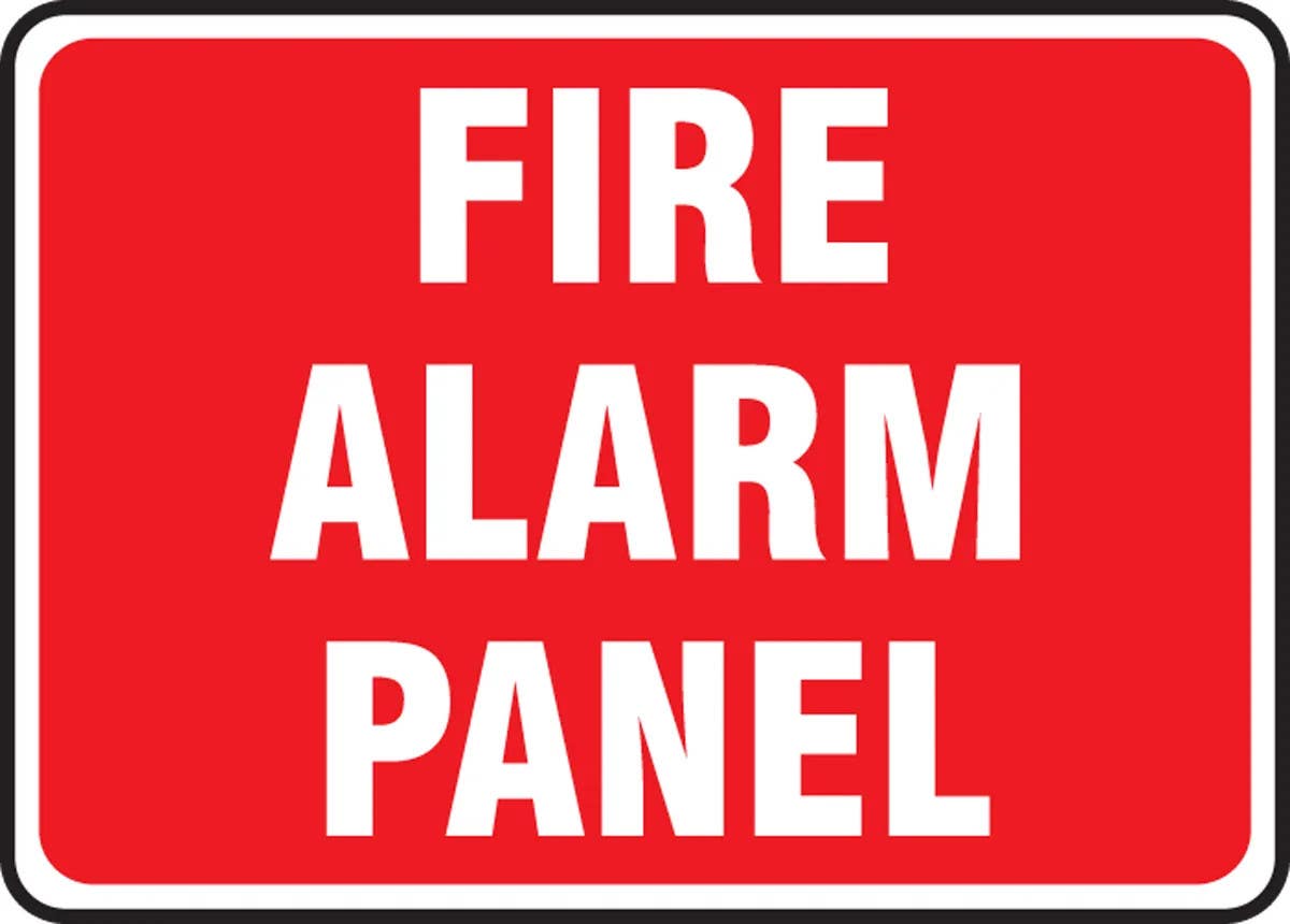 AccuformNMC MEXG5 Safety Sign, Fire Alarm Panel, White On Red