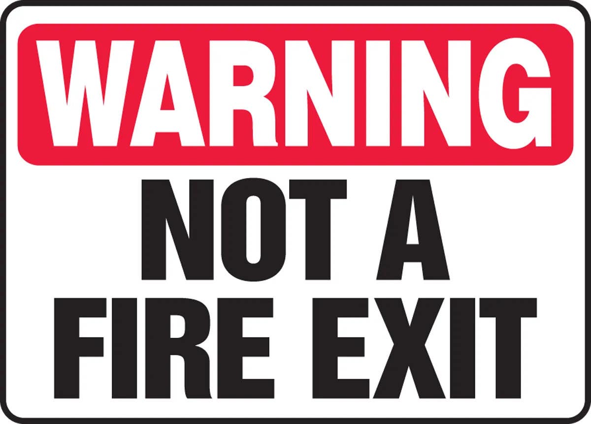 AccuformNMC MEXT315 Warning Safety Sign, Not A Fire Exit, 10" H x 14" W