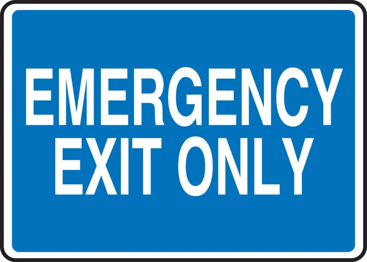 AccuformNMC MEXT4 Safety Sign, Emergency Exit Only (White Text On Blue)