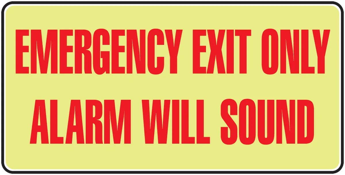 AccuformNMC MEXT402 Glow-In-The-Dark Safety Sign, Emergency Exit Only, Alarm Will Sound, 7" H x 14" W