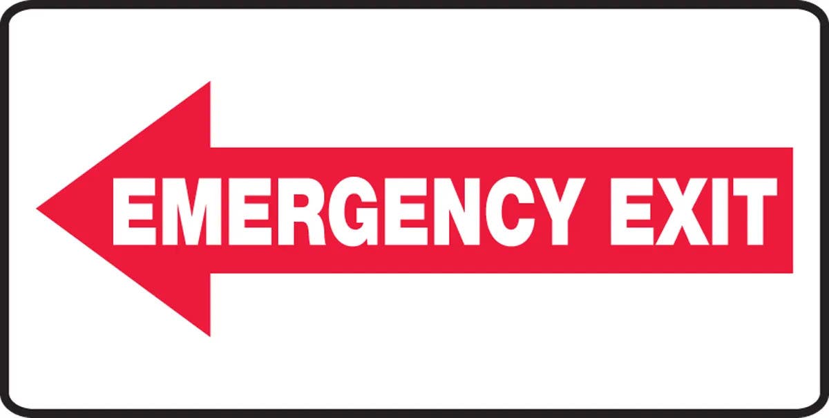 AccuformNMC MEXT40 Safety Sign, Emergency Exit, White Text In Red, 7" H x 14" W