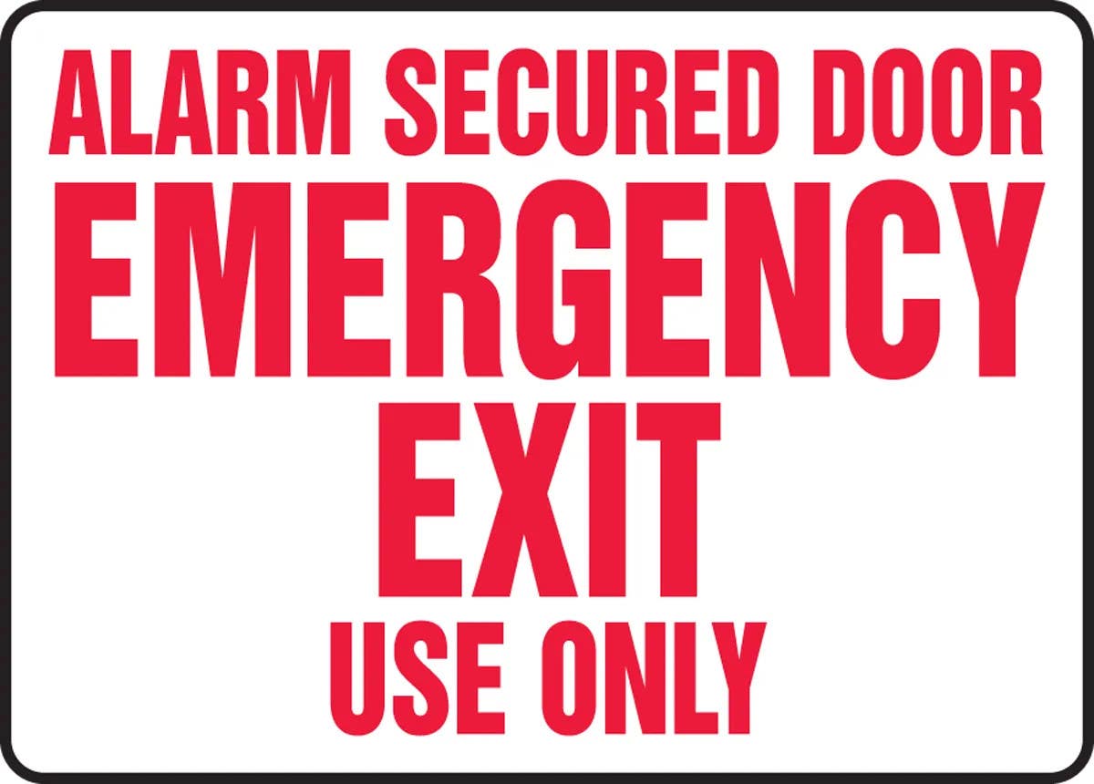 AccuformNMC MEXT Safety Sign, Alarm Secured Door, Emergency Exit Use Only