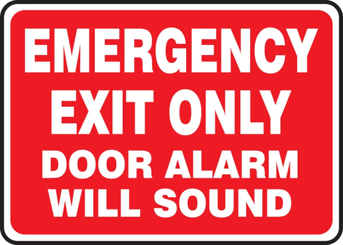 AccuformNMC MEXT411 Safety Sign, Emergency Exit Only, Door Alarm Will Sound, 10" H x 14" W